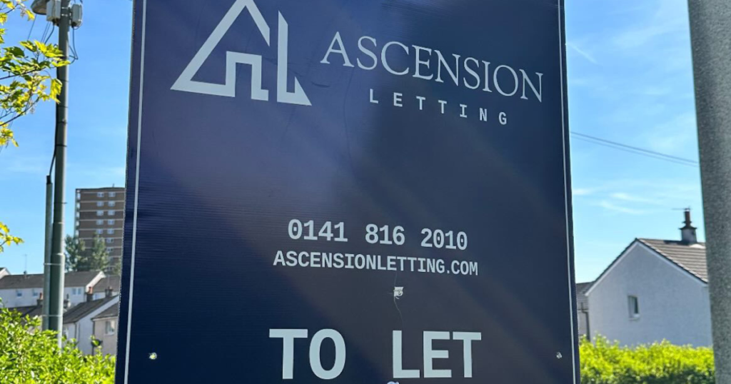 Choosing a Letting Agent in Scotland - Ascension Letting To Let sign blue with white writing
